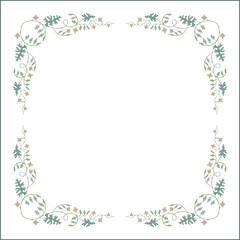 Green botanical frame with tropical leaves in jungles decorative corners for greeting cards, banners, business cards, invitations, menus. Isolated vector illustration.	