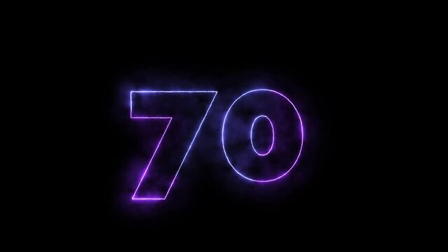 Number 70 Neon Animation on a black background. Purple and Blue neon animation