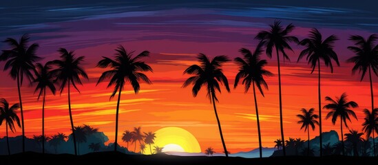 Fototapeta na wymiar Sunset silhouette of palm trees.