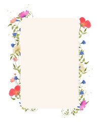 Watercolor of flower wreaths with neutral flowers and leaves. Frame wilde flowers
