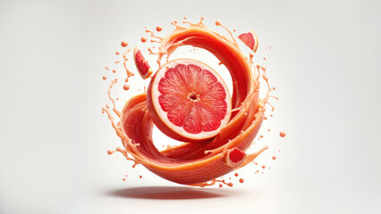 Grapefruit juice splash twisted around and swirled around - obrazy, fototapety, plakaty