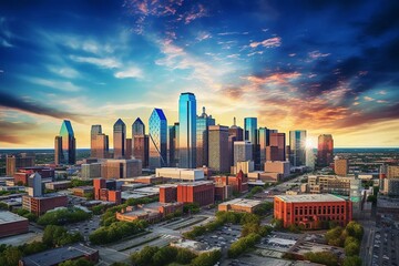 Aerial view of downtown Dallas, Texas skyline. Generative AI - obrazy, fototapety, plakaty