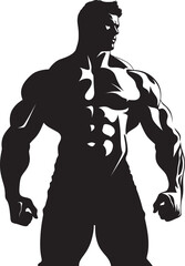 Ink of Strength Bodybuilders Iconic Black Logo Monolith Muscles Full Body Vector Logo Creation