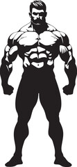 Muscle Manifest Full Body Black Vector Emblem Titanic Physique Bodybuilders Icon in Black Vector