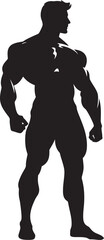 Inkwell Muscles Bodybuilders Iconic Emblem Carbon Bulk Full Body Black Vector Glyph