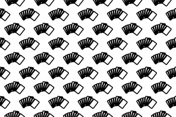 Seamless pattern completely filled with outlines of playing cards symbols. Elements are evenly spaced. Vector illustration on white background