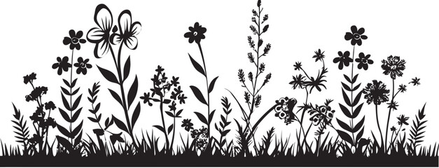 Elegant Noir Petal Perimeter Black Floral Icon Enigmatic Inked Blossom Framework Botanical Vector Emblem