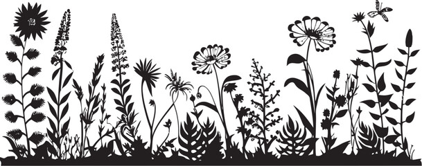 Monochrome Garden Edging Floral Vector Logo Ink Engraved Petal Perimeter Black Botanical Emblem