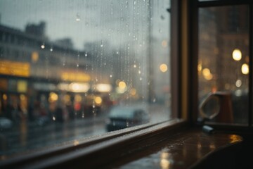 rain view from window - obrazy, fototapety, plakaty