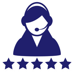 Service Icon Vector Customer Star Ratings for Female Online Support Person Profile Avatar with Headset in Glyph Pictogram illustration.	