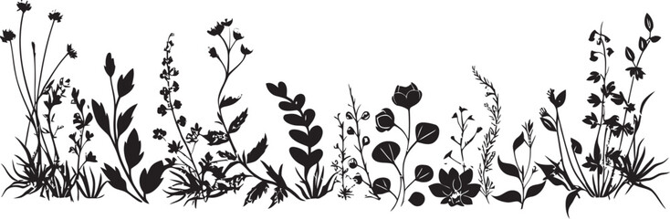 Ink Engraved Flora Perimeter Botanical Vector Icon Midnight Ink Blossoms Floral Border Vector Icon - obrazy, fototapety, plakaty
