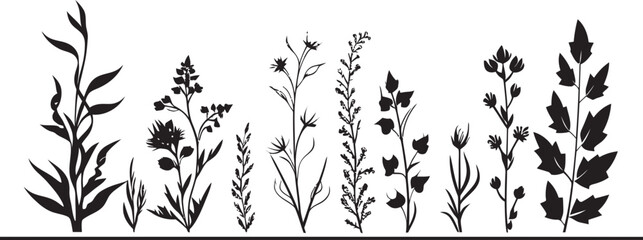 Inky Floral Embrace Botanical Vector Logo Design Monochrome Inked Petals Black Floral Border Icon