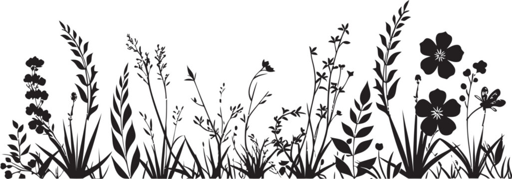 Floral Noir Edging Black Vector Floral Border Enigmatic Inked Blooms Botanical Emblem