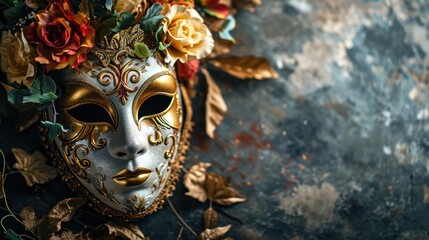 Top view of gorgeous venetian carnival mask - obrazy, fototapety, plakaty