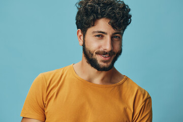 Obraz premium Man isolated face portrait looking guy expression young person background happy beard adult