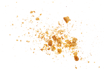 Pile cake crumbs, cookie flying isolated on white, clipping path