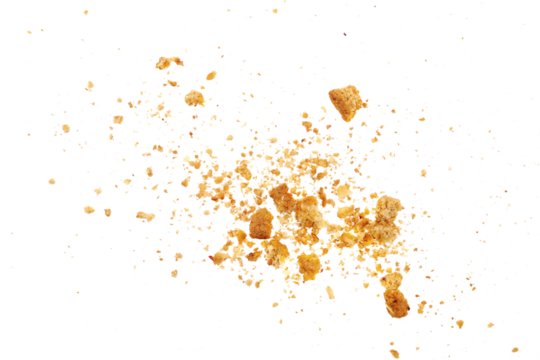 Pile cake crumbs, cookie flying isolated on white, clipping path