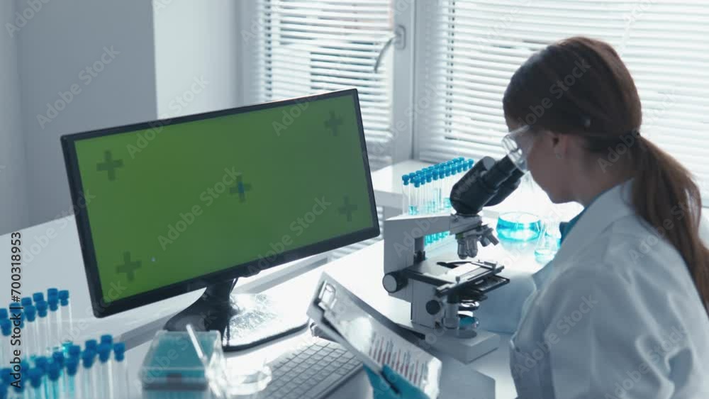 Poster chromakey green screen. the laboratory is a place where science and medicine come together. a scient