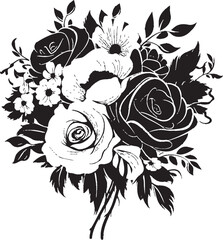 Floral Radiance Bridal Bouquet Icon Emblem Ethereal Bridal Posy Black Box Vector Emblem