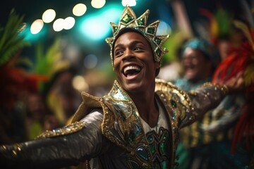 Latin man, samba dancer dancing on the streets during carnival