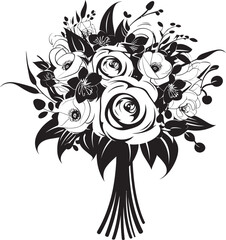 Ethereal Bridal Posy Black Vector Emblem Wedding Blossom Charm Bridal Bouquet Icon