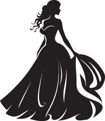 Chic Bride Silhouette Black Logo Design Graceful Aura Bride Vector Symbol