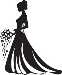 Glamorous Bridal Silhouette Vector Icon Ethereal Brides Aura Black Vector Emblem