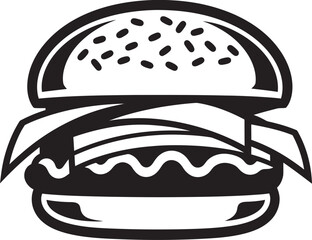 Yummy Burger Art Black Icon Classic Burger Essence Monochrome Icon - obrazy, fototapety, plakaty