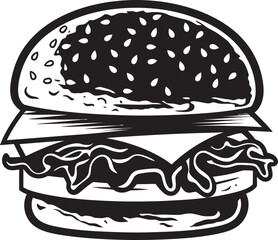 Chic Burger Harmony Black Vector Flavorful Burger Black Vector Emblem
