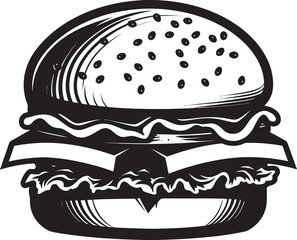 Tasty Mystery Vector Burger Icon Gourmet Savory Black Vector Emblem