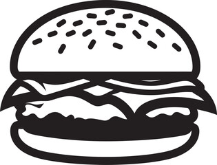 Delightful Burger Black Vector Emblem Juicy Bite Monochrome Burger Symbol