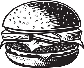 Tasty Mystery Vector Burger Icon Gourmet Savory Black Vector Emblem