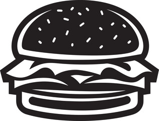 Sizzling Temptation Burger Emblem Chic Burger Delight Black Vector Icon