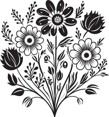 Botanical Whirl Black Vector Flower Logo Floral Whimsy Black Doodle Icon