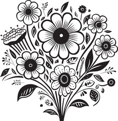 Petite Flower Bundle Doodle Vector Icon Artistic Doodles Black Flower Bunch Emblem
