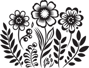Floral Delight Black Doodle Logo Whimsical Illustration Vector Flower Emblem