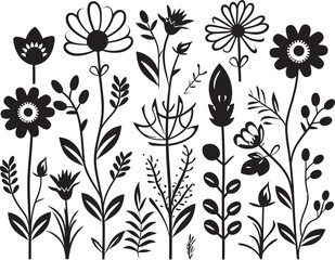 Flower Doodle Art Black Vector Symbol Hand Drawn Botanicals Monochrome Logo