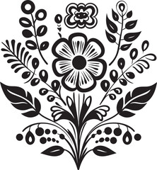 Artistic Blossom Sketch Black Doodle Icon Scribble Bouquet Doodle Vector Emblem