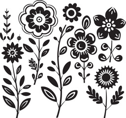 Quirky Blossom Doodles Monochrome Emblem Hand Drawn Flower Sketch Black Icon