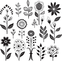 Doodle Petal Delight Black Emblem Ink Scribble Blooms Monochrome Vector