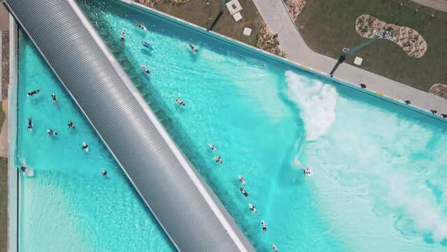 Aerial view of the surfing pool with artificial waves in Brazil