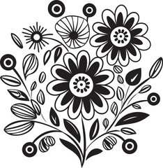 Dainty Blossoms Doodle Vector Symbol Floral Scribbles Monochrome Logo Design