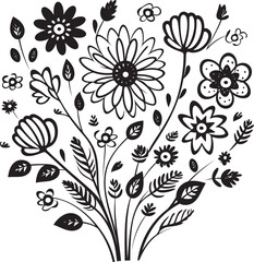 Artistic Floral Whimsy Monochrome Icon Doodle Garden Black Vector Emblem