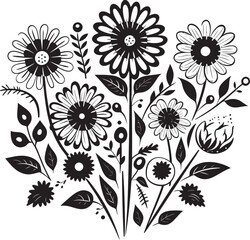 Blossom Sketches Doodle Flower Icon Whimsical Blooms Black Logo Design