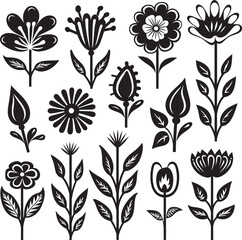 Whimsical Blooms Black Logo Design Floral Fantasy Monochrome Bunch Emblem