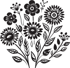 Ink Sketch Bouquet Black Doodle Design Whimsical Garden Doodle Flower Icon