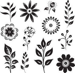 Botanical Whirl Black Vector Flower Logo Doodle Delight Flower Bunch Emblem