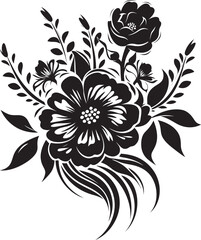 Sleek Bloom Composition Black Logo Elegance in Blooms Monochrome Vector Emblem