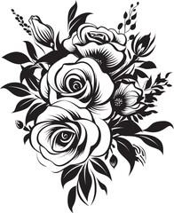 Elegance in Blooms Monochrome Vector Emblem Classic Floral Arrangement Black Icon