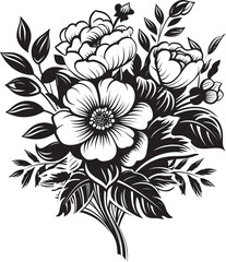 Whimsical Petal Dance Monochrome Emblem Intricate Bouquet Sketch Black Logo